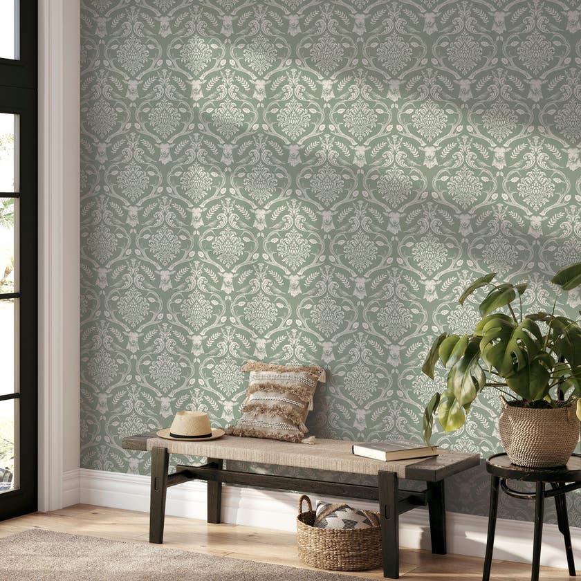 Stag Damask Sage Green