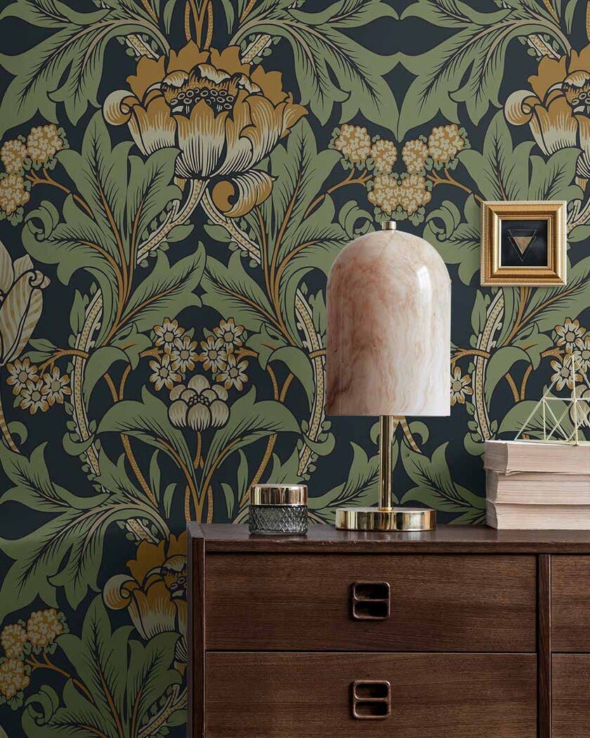 Peel & Stick Primrose Floral Midnight Blue & Goldenrod NW44404