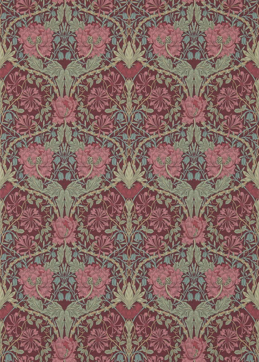 Morris & Co - Honeysuckle & Tulip Burgundy/Sage (Outlet)