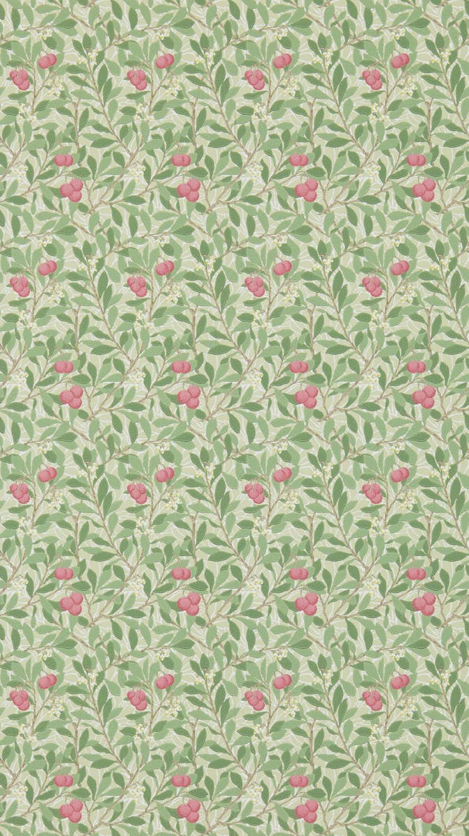 Morris & Co - Arbutus Olive/Pink Morris and Friends Wallpa