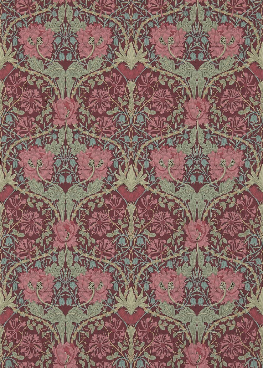 Morris & Co - Honeysuckle & Tulip Burgundy/Sage (Outlet)