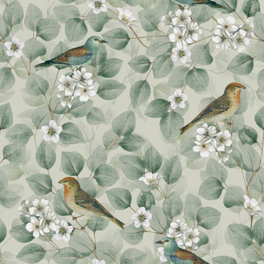 Birds & Blossoms Green