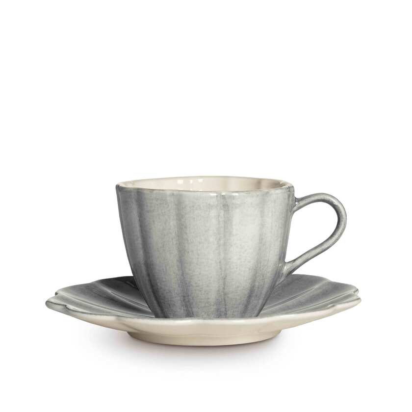 Oyster Kopp med fat 25 cl Grå