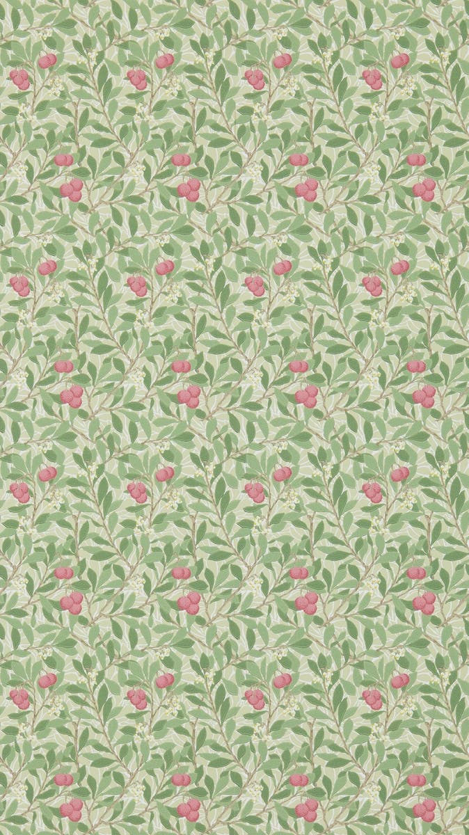 Morris & Co - Arbutus Olive/Pink Morris and Friends Wallpa