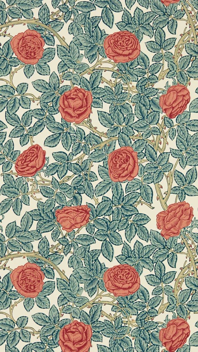 Morris & Co - Rambling Rose Emery Blue/ Emery Walkers House Wall