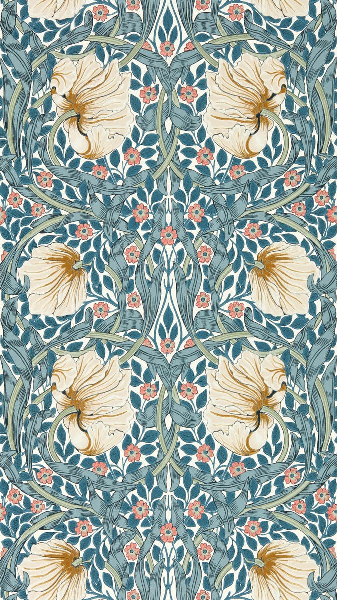 Morris & Co - Pimpernel Woad/Coral Morris and Friends Wallpa