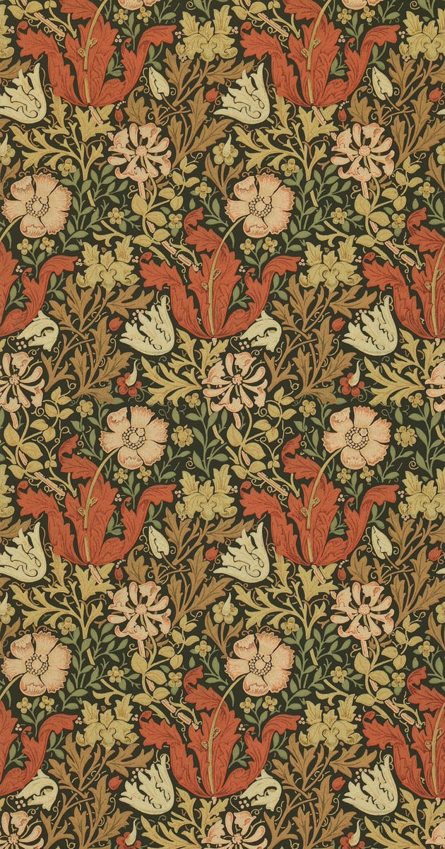 Morris & Co - Compton Brown/Orange Morris and Friends Wallpa