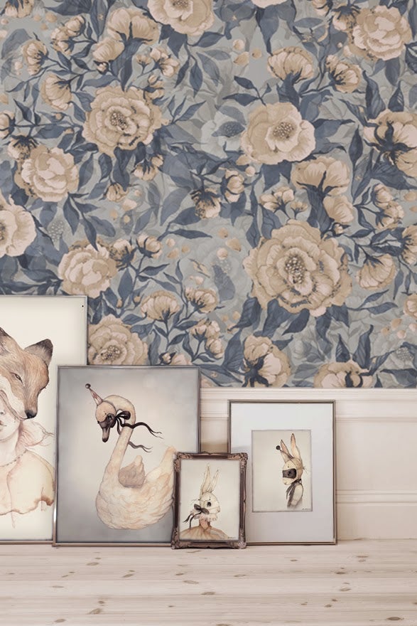Poppies for Marlene Dusty Blue MM-0203