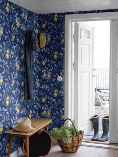 Boråstapeter - Citronträd - Blue & White