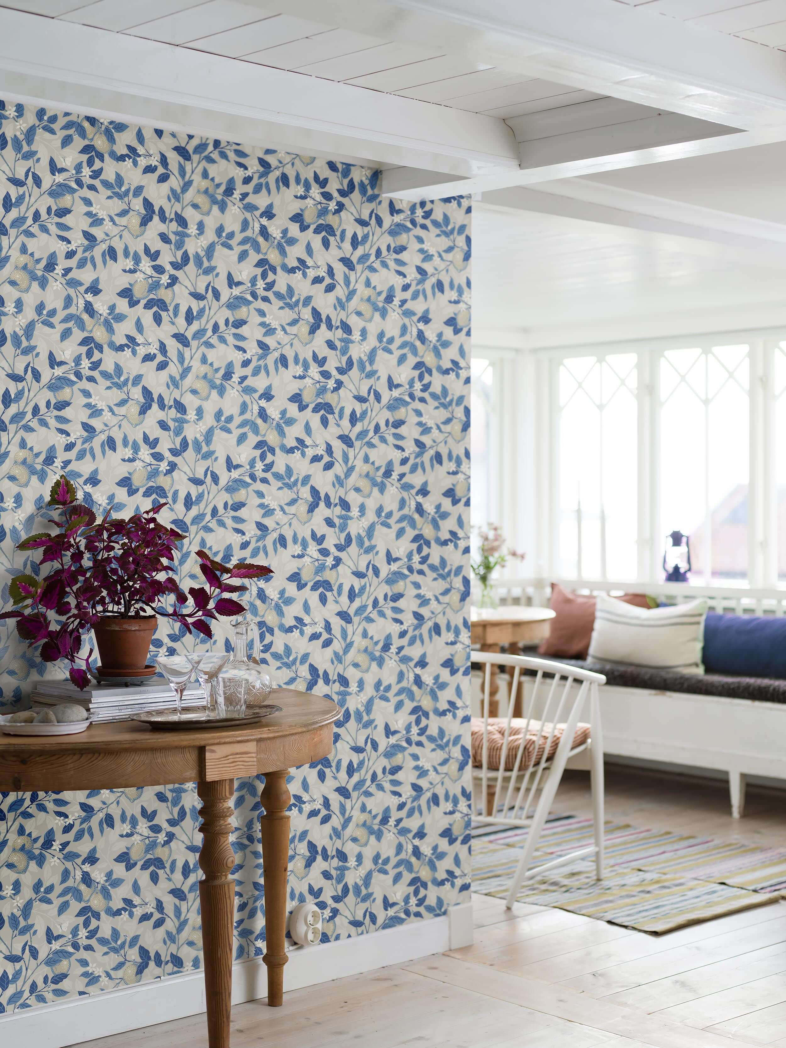 Boråstapeter - Citronträd - Blue & White