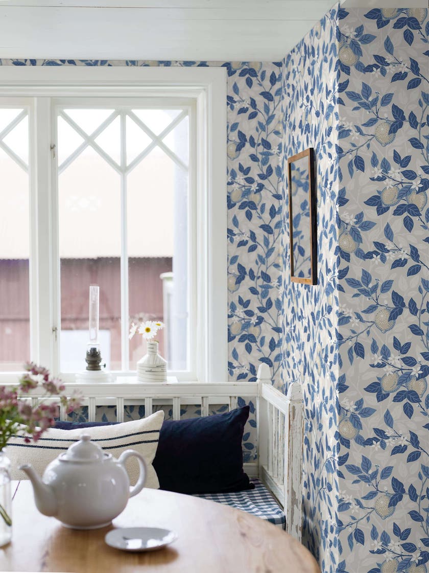 Boråstapeter - Citronträd - Blue & White