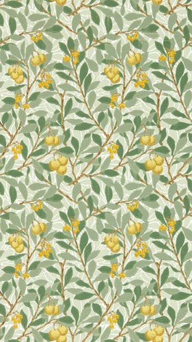 Morris & Co - Arbutus Sage/Lemon Morris and Friends Wallpa