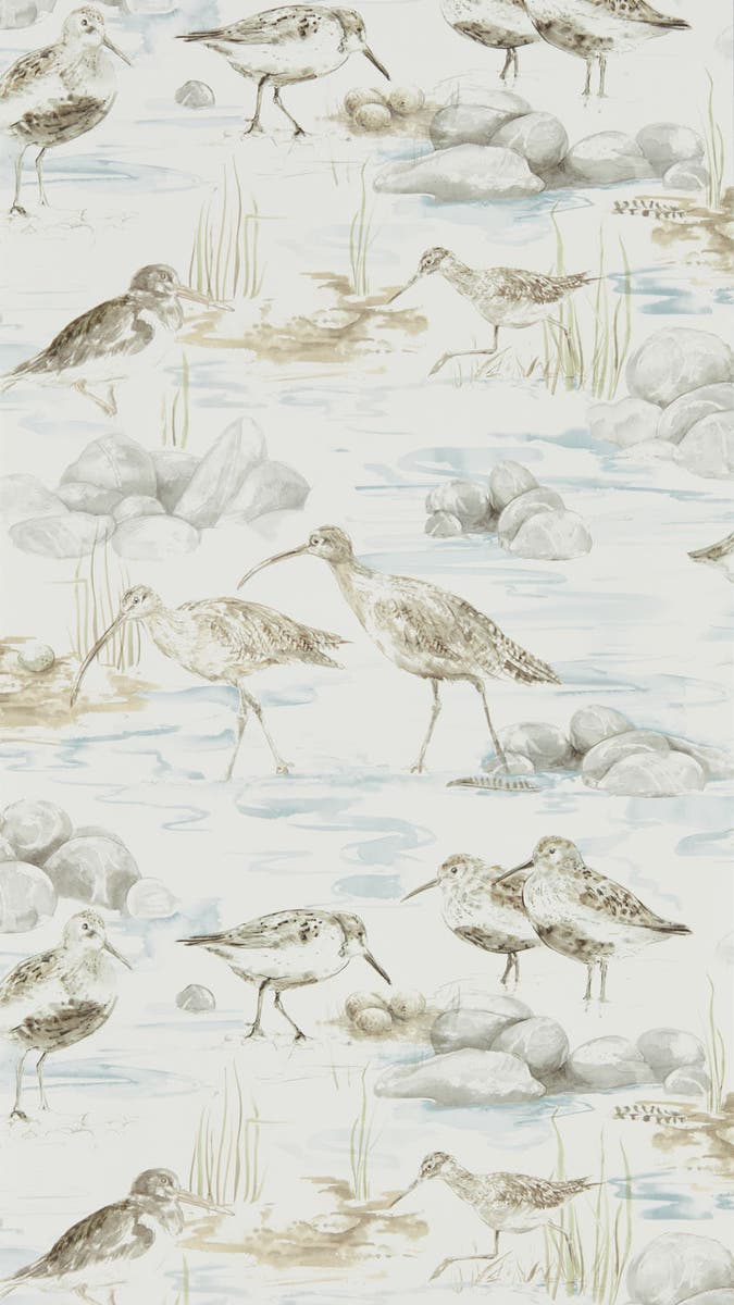 Sanderson - Estuary Birds Blue/Grey Embleton Bay Wallpapers