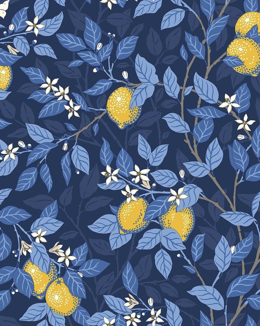 Boråstapeter - Citronträd - Blue & White