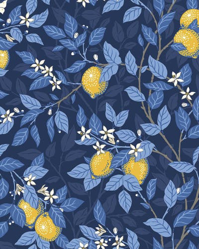 Boråstapeter - Citronträd - Blue & White