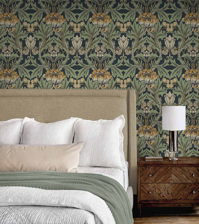 Peel & Stick Primrose Floral Midnight Blue & Goldenrod NW44404