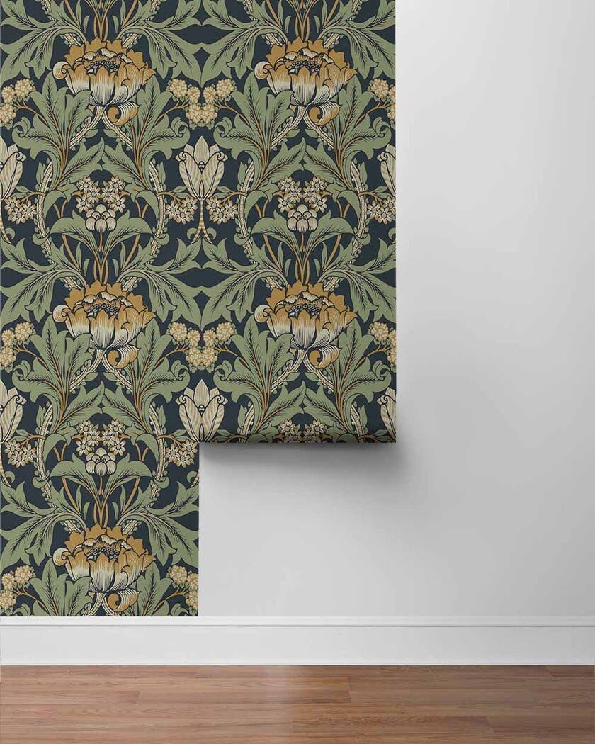 Peel & Stick Primrose Floral Midnight Blue & Goldenrod NW44404